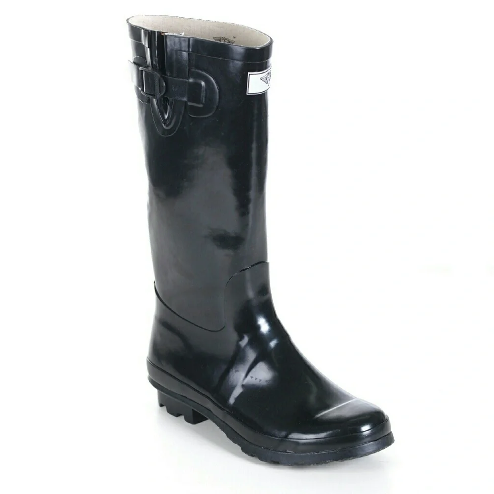 Women's Rainboots, Classic Tall Rain Boots, RB-3106, Black